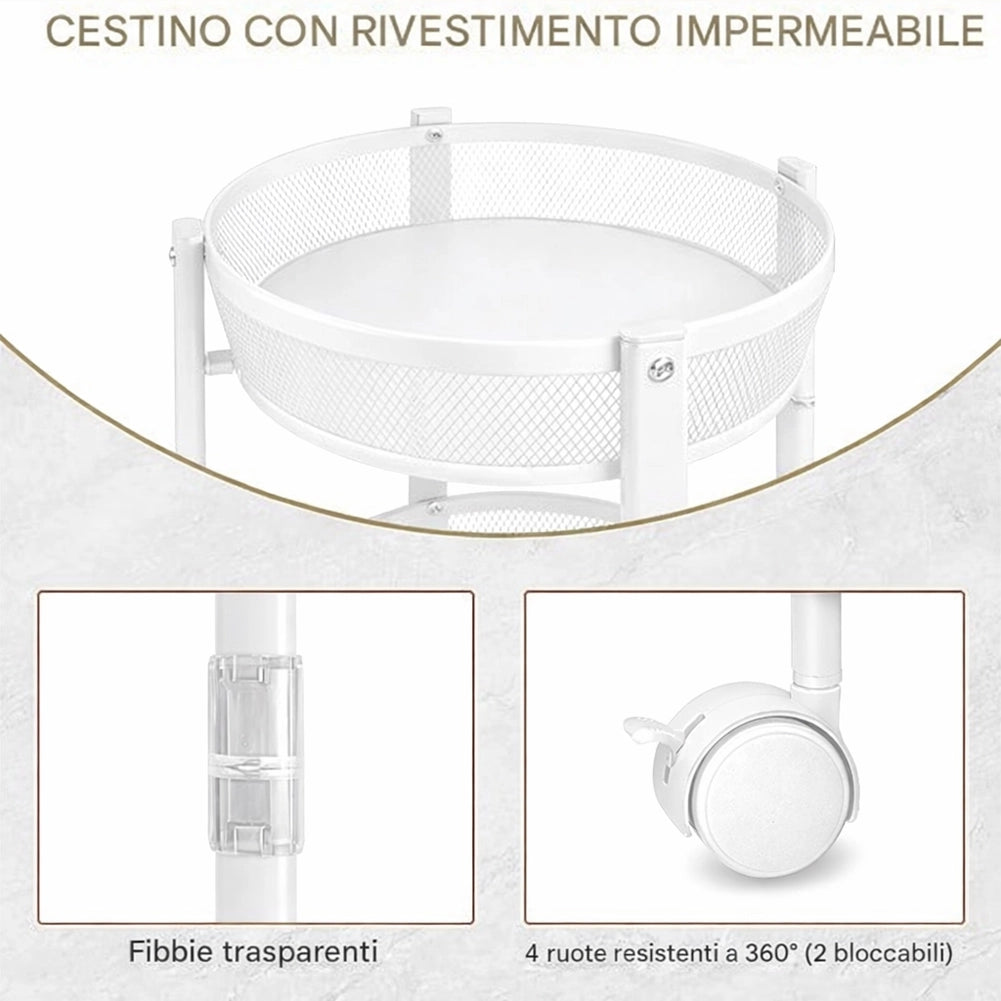 Carrello Pieghevole Salvaspazio Bianco con 3 Ripiani Organizer Versatile 88x35cm