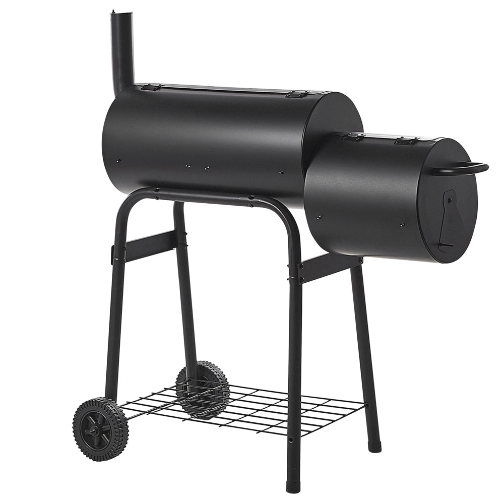 Griglia per barbecue a carbonella in acciaio Nero con coperchio con ruote griglia di cottura a mensola sfalsata affumicatore