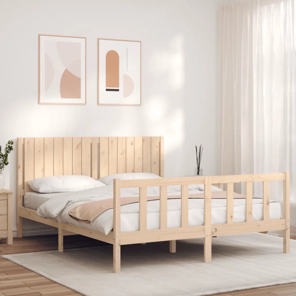 Letto matrimoniale | Letto per adulti | Giroletto senza Materasso 160x200 cm in Legno Massello di Pino