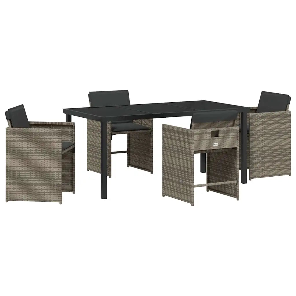 Set da Pranzo per Giardino con cuscino 5 pcs Grigio polyrattan
