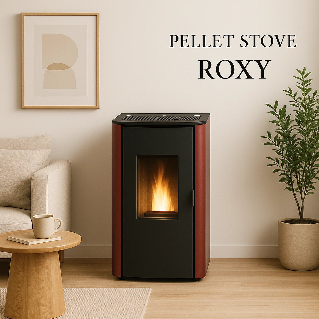 Stufa pellet roxy 7,87 kw colore bordeaux volume riscaldabile 180 m³ classe a+