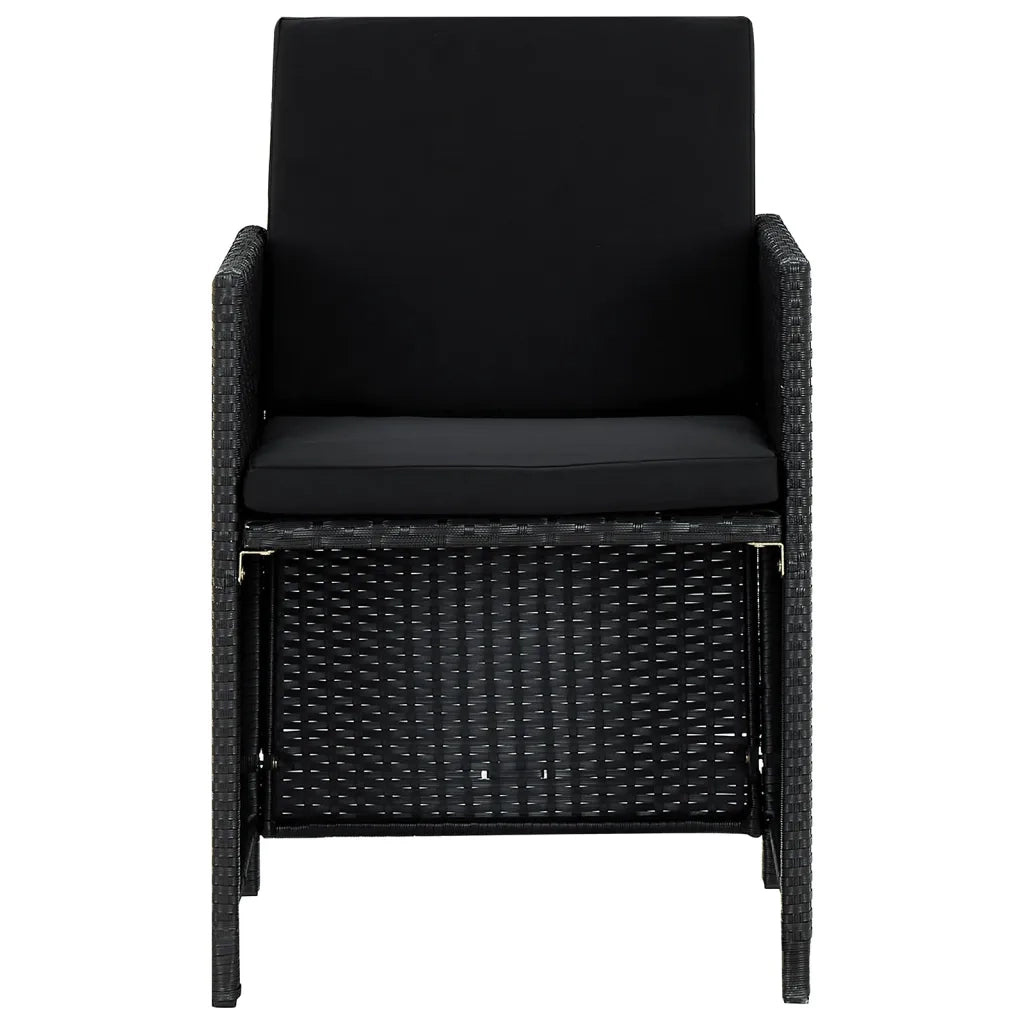 Set da Pranzo da Giardino 9 pz con Cuscini in Polyrattan Nero 46376