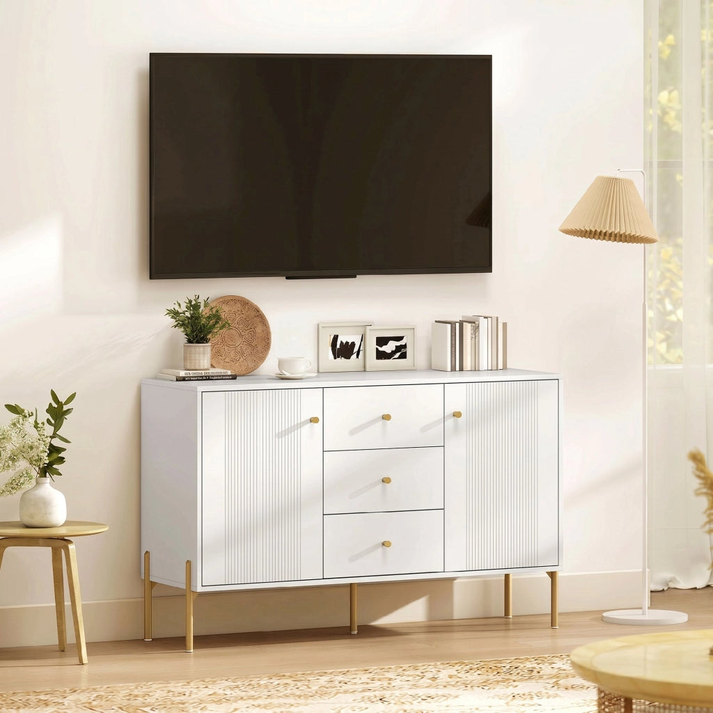 Buffet da cucina ¨C zephmum ¨C bianco, acciaio, 5 gambe, 2 porte, 3 cassetti