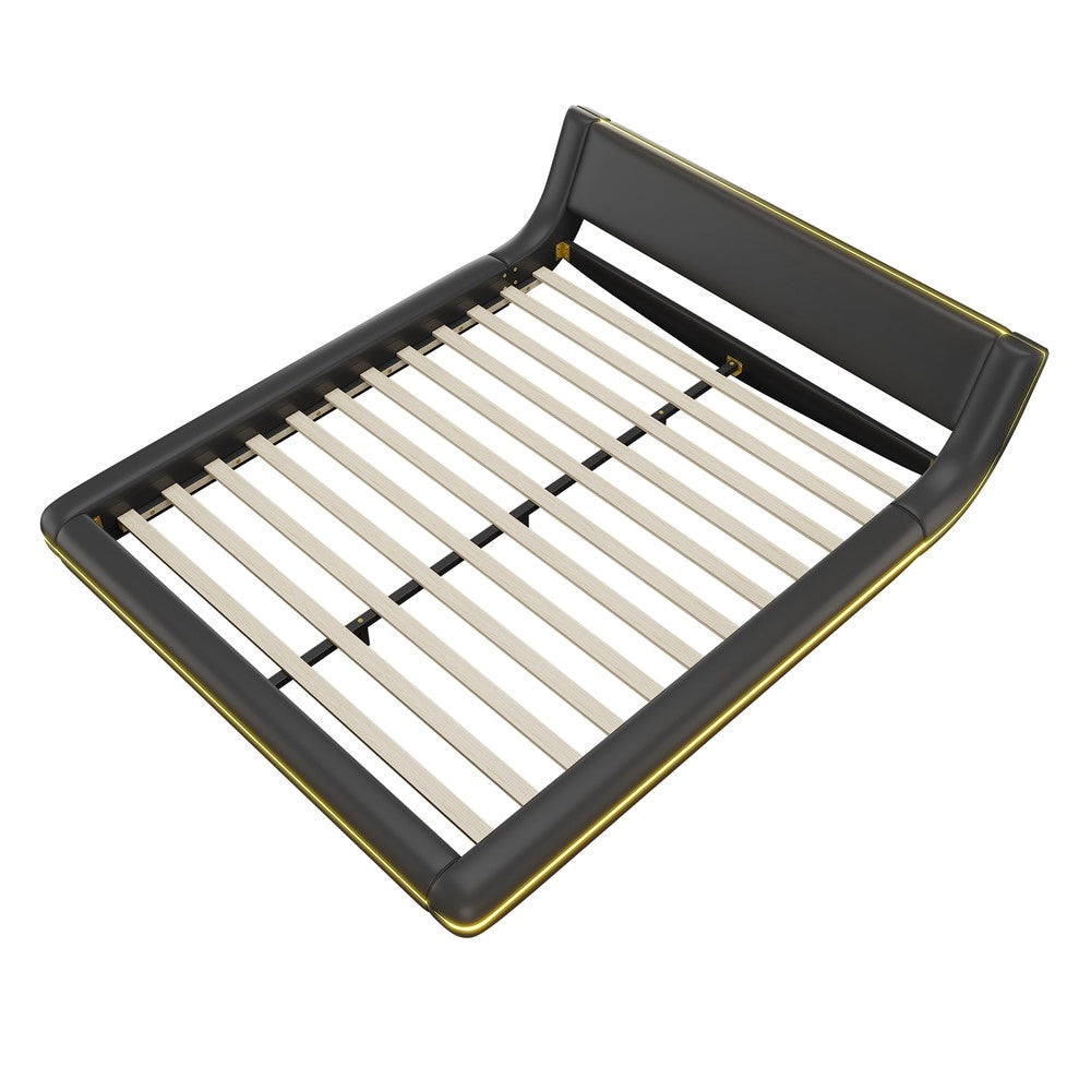 Letto Similpelle con LED ¨C Minimal ¨C Nero 160x200cm