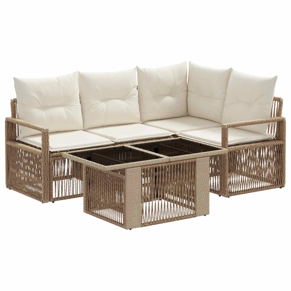 Set Divano da Giardino 5 pz Beige e Bianco Crema polyrattan 3437094