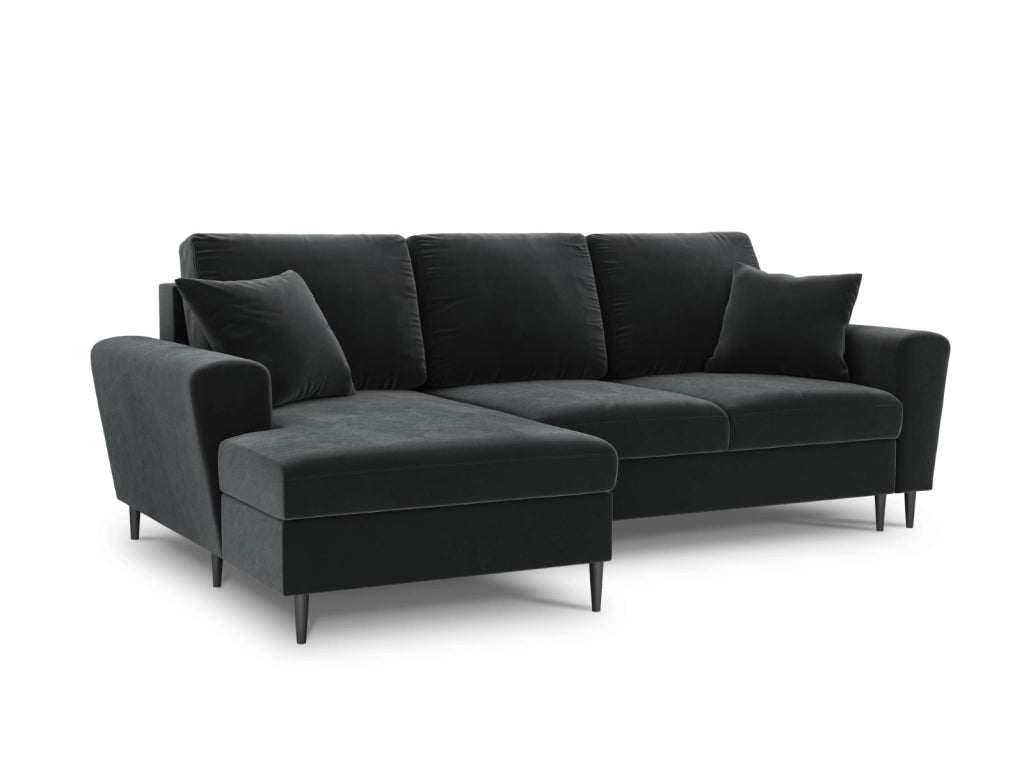 Cosmopolitan Design - Divano convertibile angolare sinistro con contenitore "Kyoto" 4 posti in velluto grigio scuro 