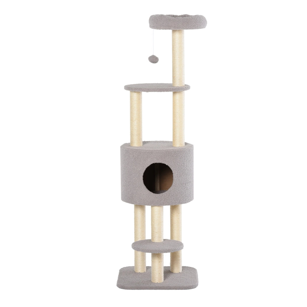 Albero per Gatti con Tiragraffi e Piattaforme ¨C Zephmum ¨C Grigio 148 cm