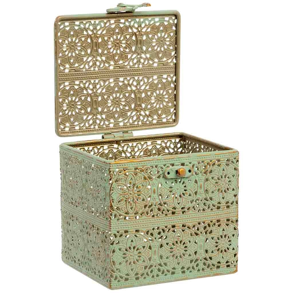 Scatola in metallo verde 12.5x12.5x11.5h cmh cm