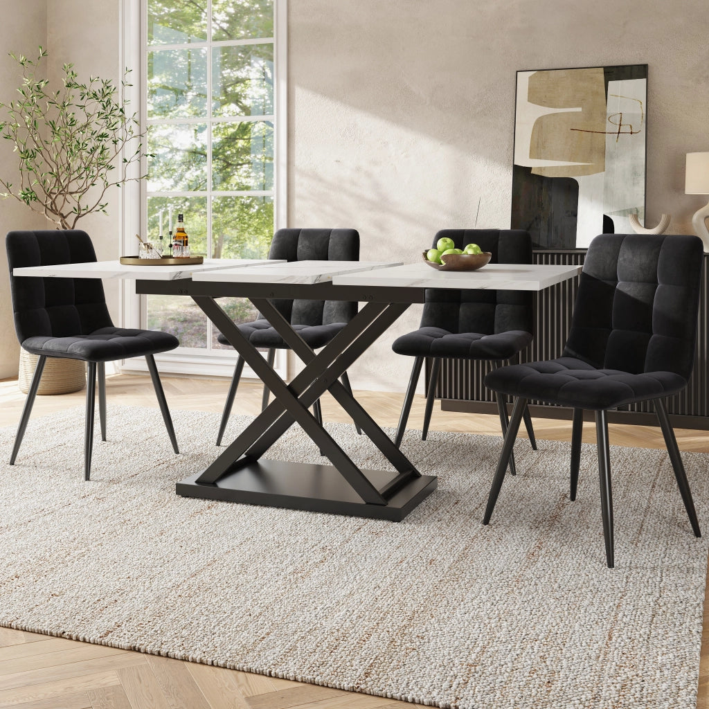 Tavolo da pranzo allungabile con 4 sedie in velluto, struttura in MDF e metallo, per cucina 120 × 80 × 75 cm