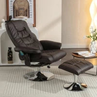 Poltrona massaggiante a 5 punti e riscaldante, girevole a 360°, rivestita in pelle PU, 79x79x106 cm, Marrone