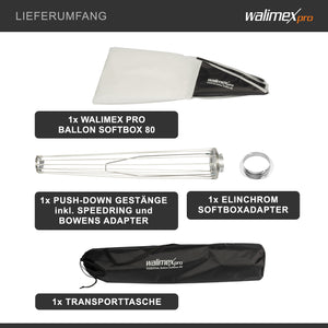 Essential Balloon Softbox 80cm + adattatore softbox per Elinchrom (diametro esterno: 15,2 cm), diffusore di luce a 360° ad apertura rapida, adattatore Bowens incluso