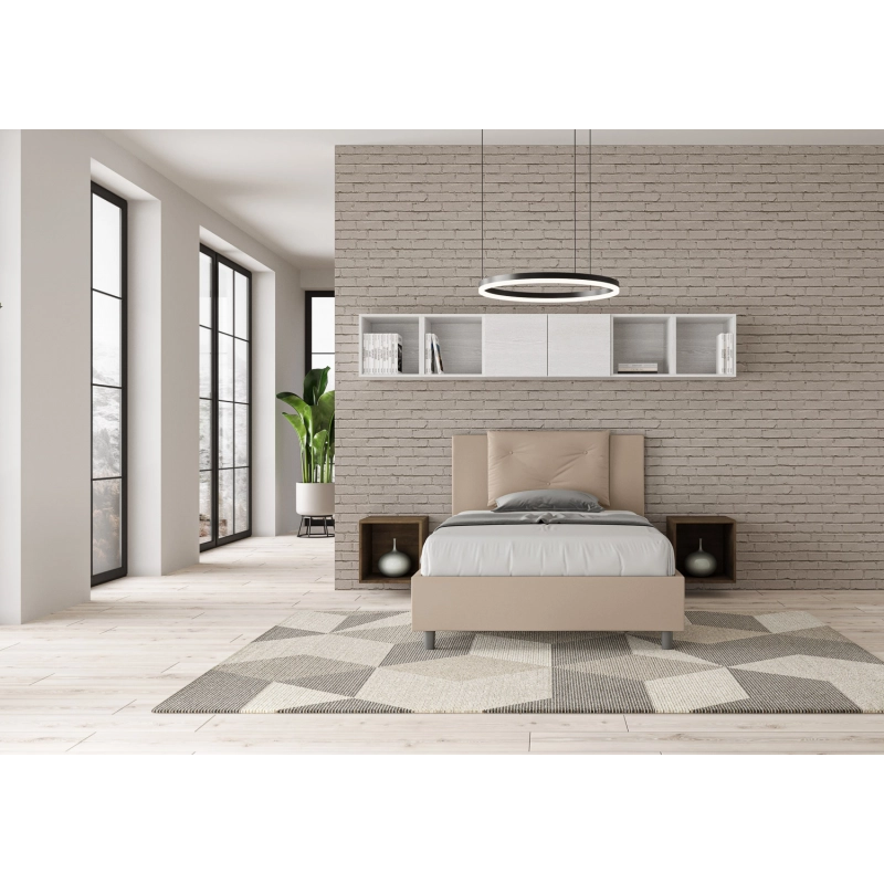 Letto imbottito 1 piazza e mezza 120x200 cm Appia - Similpelle,Tortora,Con rete