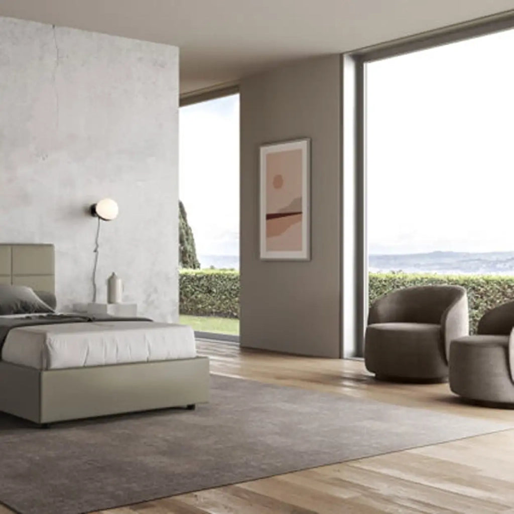 Letto matrimoniale francese con rete imbottito 140x190 similpelle cappuccino Mika