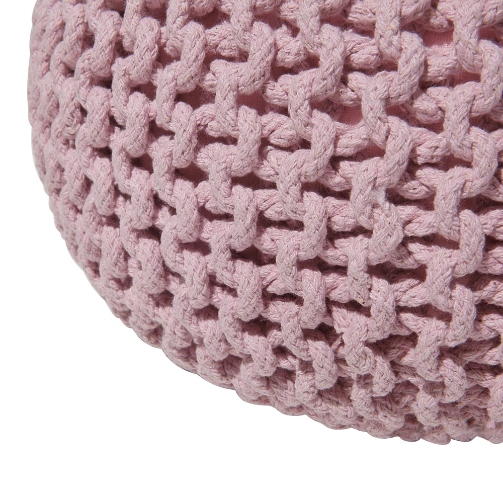 Pouf ottomana rosa in cotone lavorato a maglia perline EPS riempimento rotondo piccolo poggiapiedi 50 x 35 cm