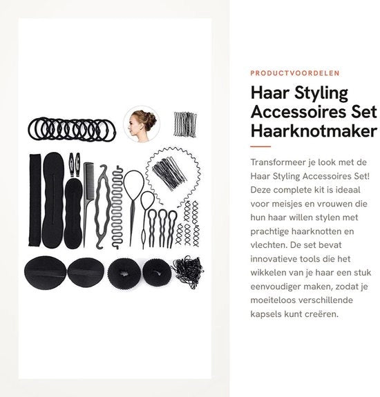 Set di creazioni di chignon per capelli 

Incluso:
- Creazione di chignon a spirale
- Creazione di chignon a donut
- Materiale riutilizzabile
- Adatto per feste
- Kit di accessori per stile capelli