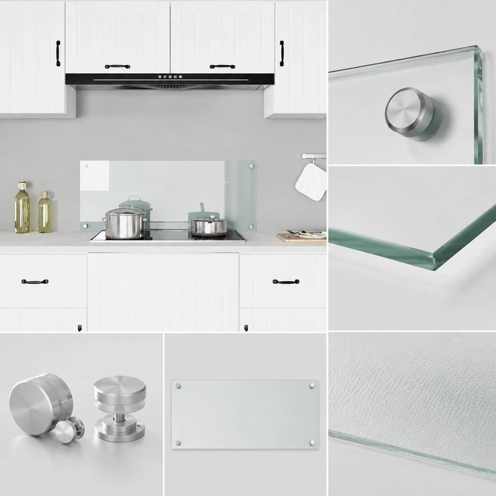 Tempered Glass Kitchen Splashback 100x40cm Heat Resistant Easy Clean Transparent Back Panel Wall Protection For Kitchen Living Room Bathroom