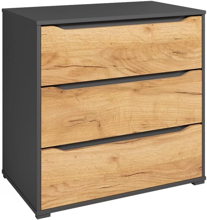 Credenza Ruben, Quercia dorata, 48 x 77.6 cm con cassetti, per riporre abiti e oggetti di uso quotidiano