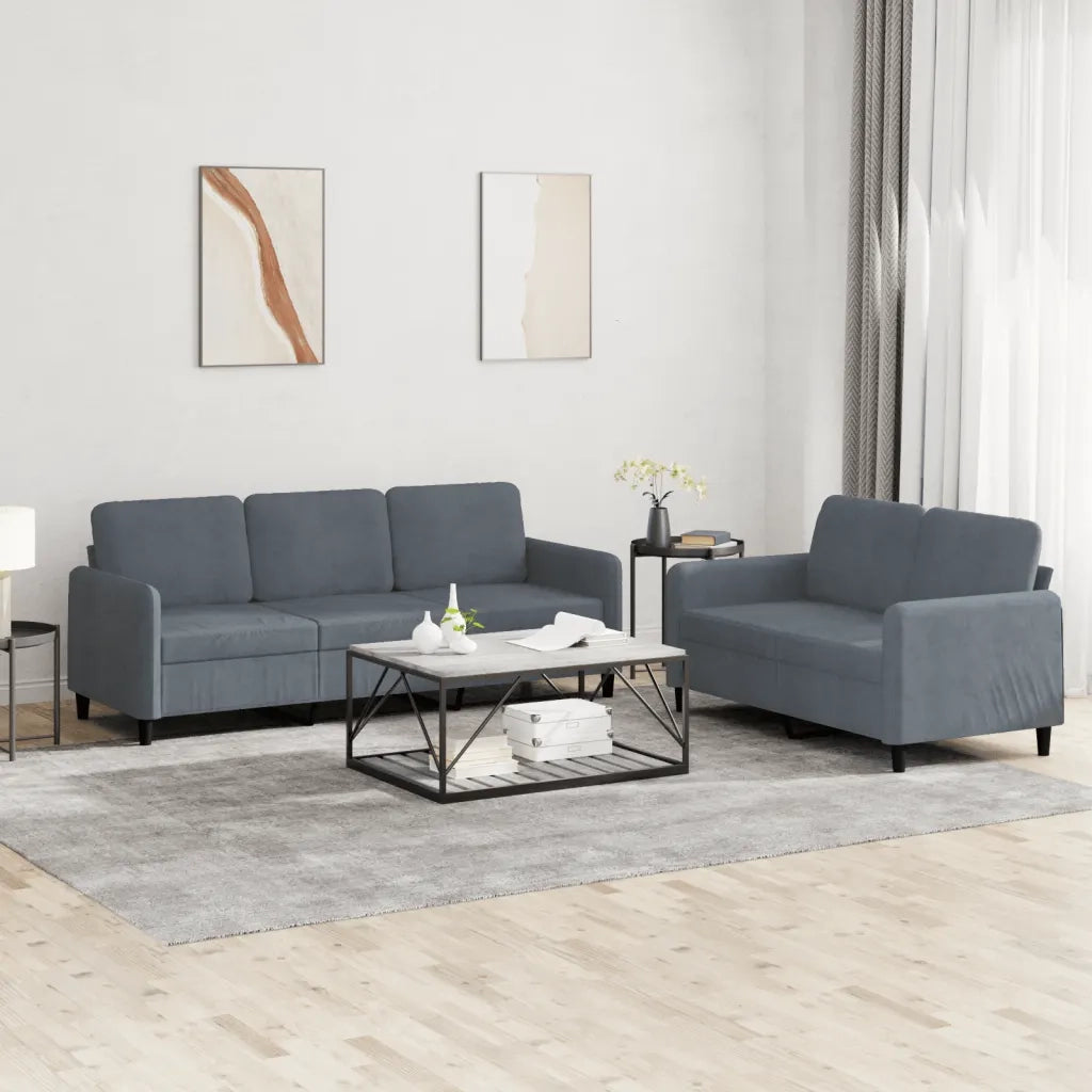 Set di Divani 2 pz Grigio Scuro in Velluto 3202015