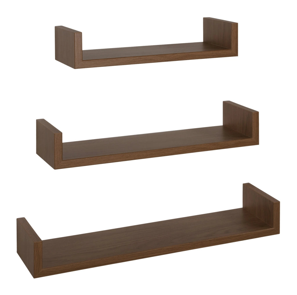 Set 3 Mensole da Parete 60-50-40x15,5x8 cm in Fibra di Legno Calamita Rovere Tabacco