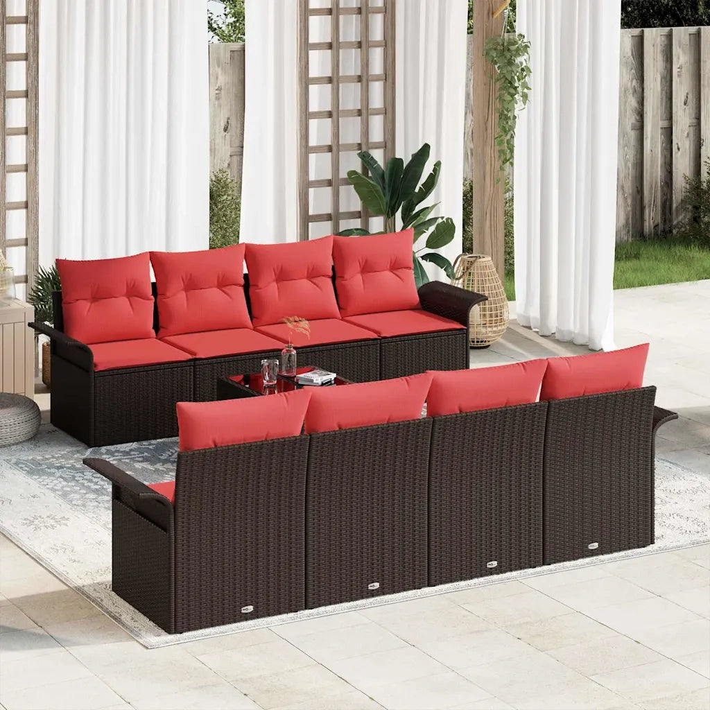 Set Divano da Giardino con cuscino 9 pcs Marrone polyrattan 3345294