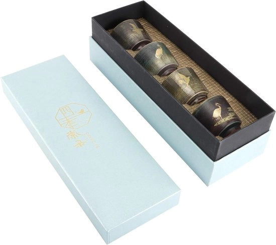Set di tazze da tè in ceramica giapponese da 4 pezzi - teiere in stile giapponese - articoli da regalo fatti a mano per ufficio casa - verde scuro