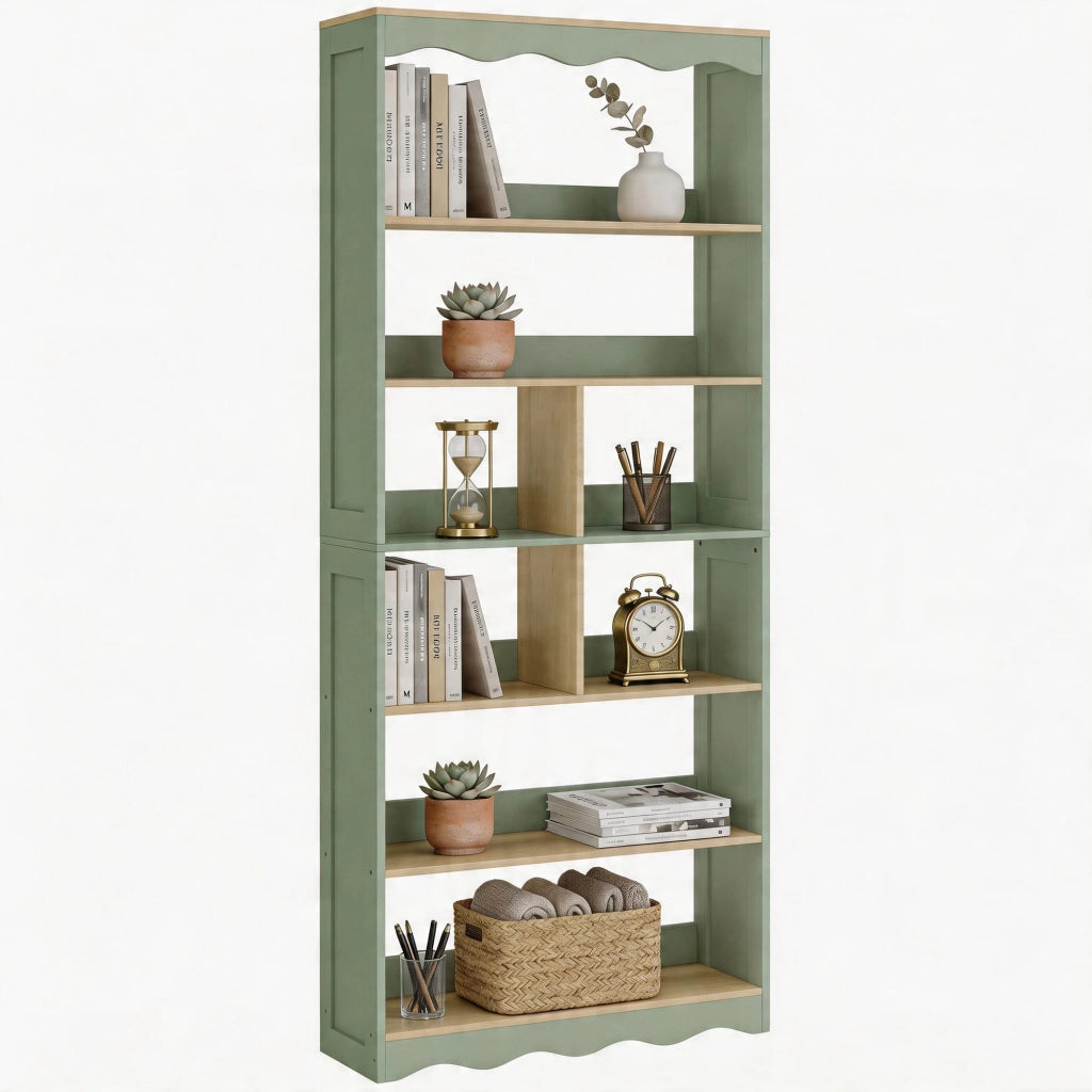 Libreria 6 livelli aperti scaffale mobile ¨C Minimal ¨C legno naturale verde 76x24x180