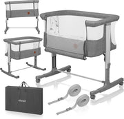 Culla 3 in 1 accanto al letto - Matrimoniale alta qualità - Sostegno inclinabile e regolazione di altezza - Grigio Cemento Culla