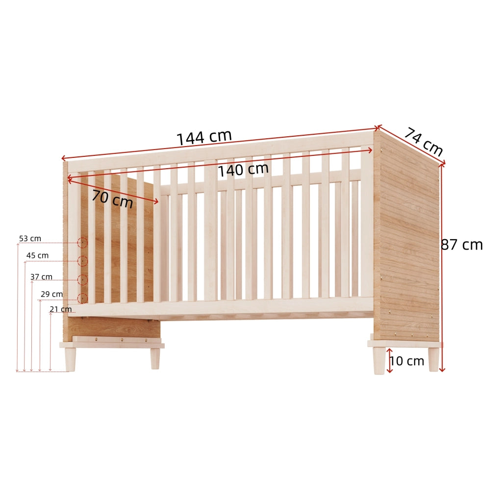 Letto per bambini 70 × 140 cm con rete regolabile in 5 altezze, senza materasso, in legno massiccio, naturale