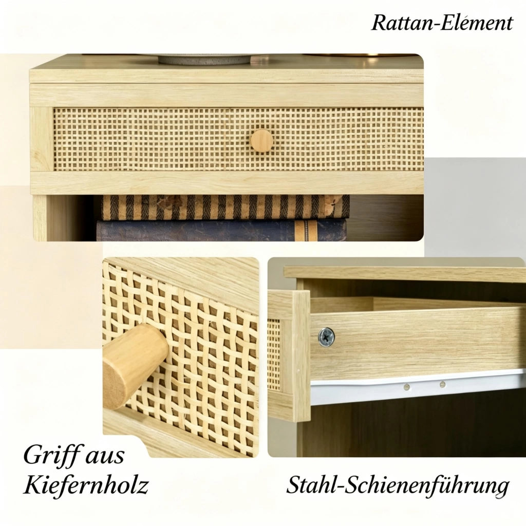 Tavolino laterale a parete, comodino sospeso, robusto tavolino contenitore (solo con 2 comodini)