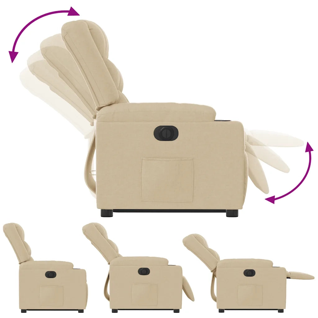 Poltrona Alzapersona Reclinabile Elettrica Crema in Tessuto