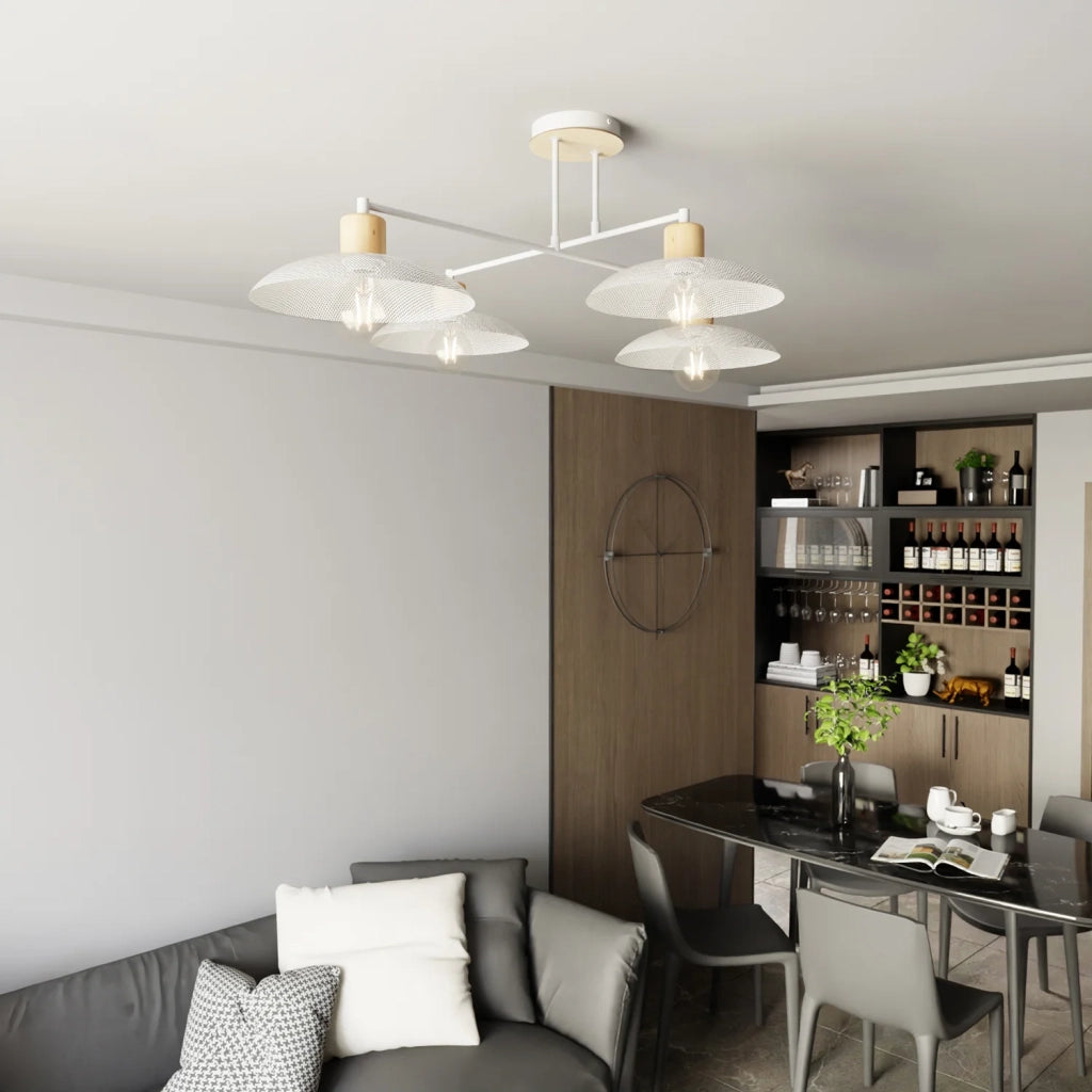Lampadario Minimal Ishtar Acciaio Bianco 4 Luci E27 Ip20