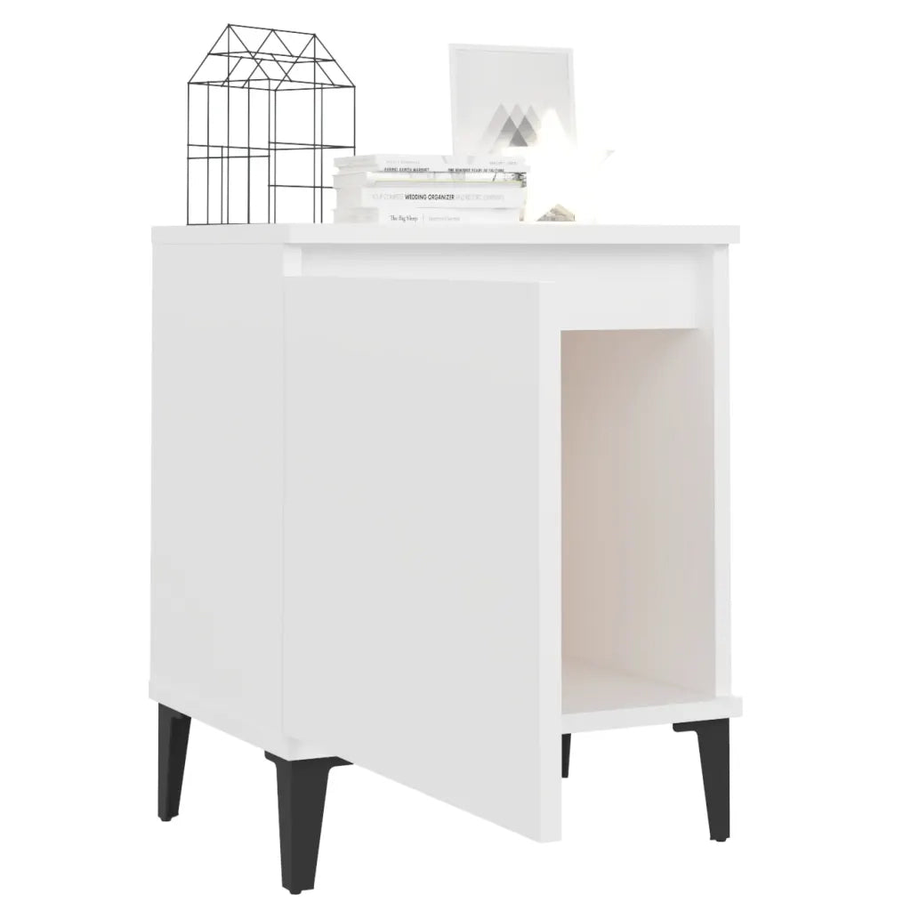 Comodini | Armadio da Notte | Mobiletto da notte con Gambe in Metallo Bianco 40x30x50 cm