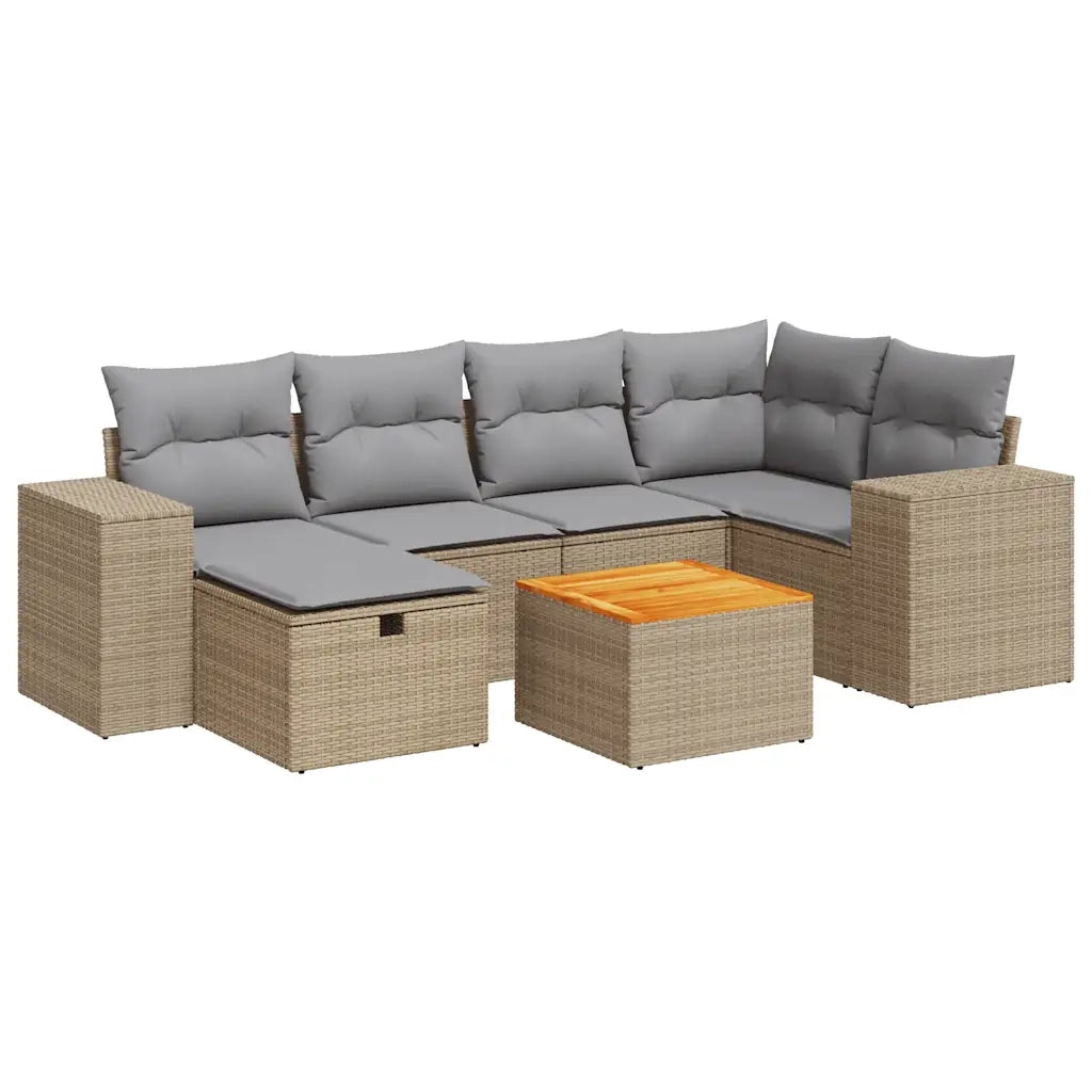 Set Divani da Giardino 7 pz con Cuscini Beige in Polyrattan 3325874