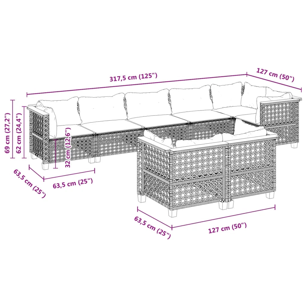 Set Divano da Giardino 8 pz con Cuscini Grigio in Polyrattan 3261891