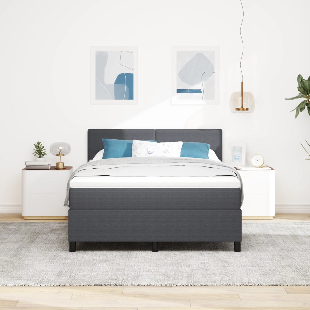 Letto con Box Spring con Materasso&LED Grigio Scuro 160x200 cm Tessuto a Coste