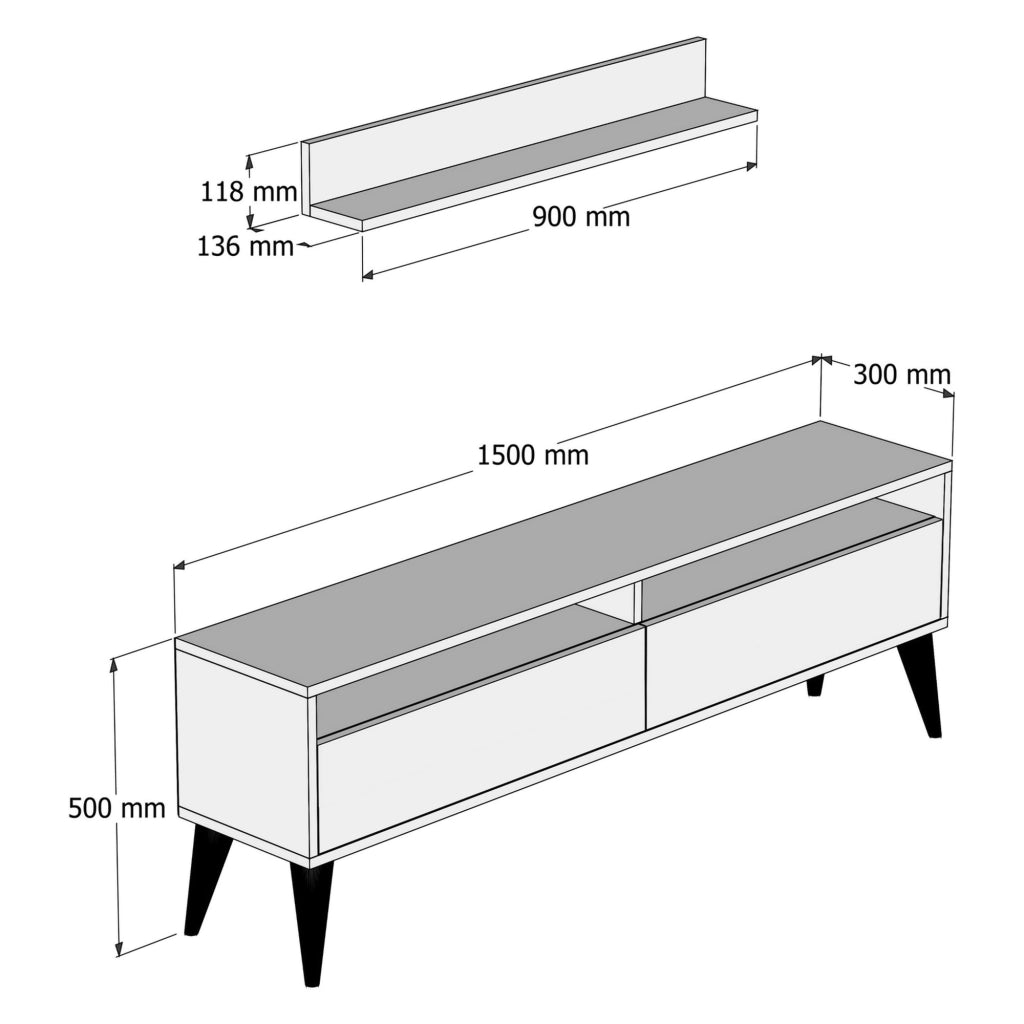 Maglie, Mobile Porta tv 3 Ripiani, 150x30x50h cm Bianco Crema