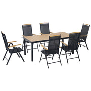 Easycomfort Set 7Pz Tavolo con Sedie da Giardino Pieghevoli e Regolabili in Texteline, Nero