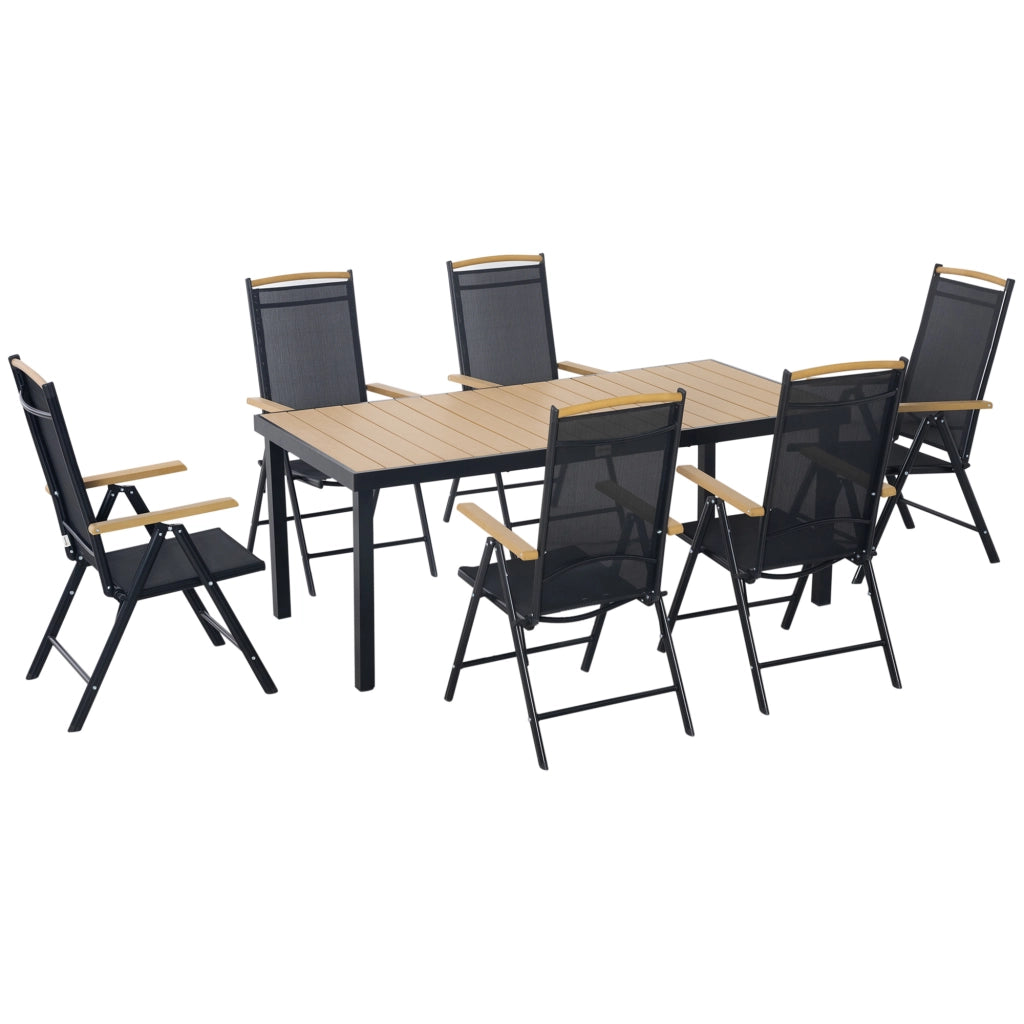 Easycomfort Set 7Pz Tavolo con Sedie da Giardino Pieghevoli e Regolabili in Texteline, Nero