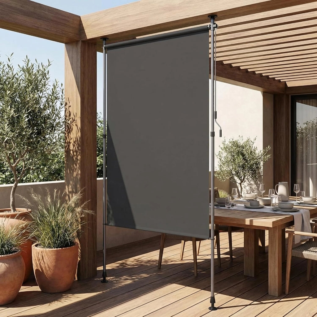 Tenda da sole verticale con morsetto, 150 x 310 cm, tenda da sole verticale allungabile, senza forature,con manovella, protezione solare dal vento, per balcone, giardino,terrazza