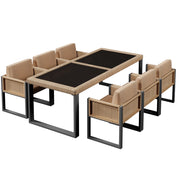 Tavolo e 6 Sedie da Giardino per 6 Persone; Cuscini con Rivestimento Sfoderabile; Rattan e Tessuto; Nero e Marrone