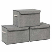 Scatole portaoggetti in tessuto set di 3 bauli/contenitori con coperchio manici cotone fantasia lino grigio 12_0003634