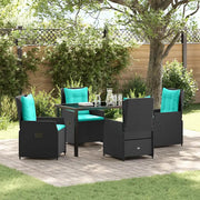 Set da Pranzo per Giardino con cuscino 5 pcs Nero Poly Rattan 3381039