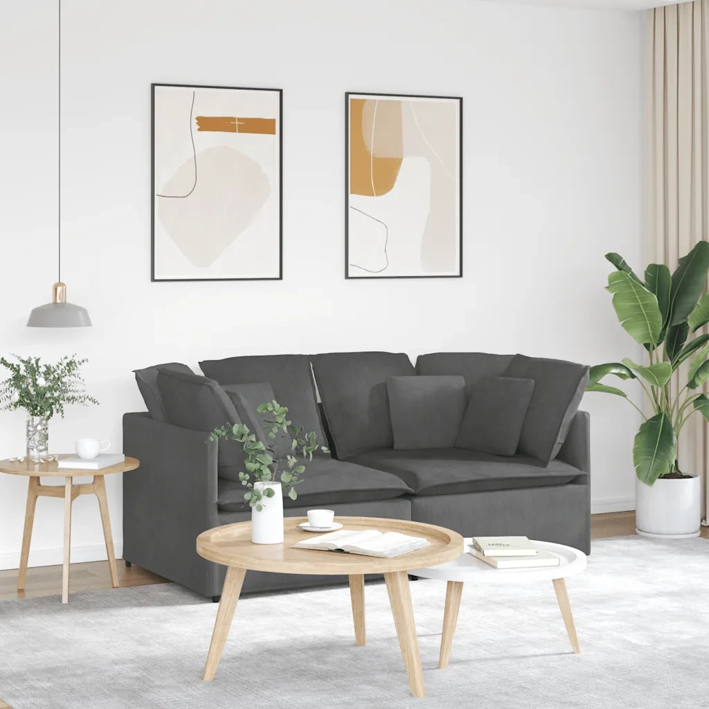 Divano Modulare con Cuscini in Tessuto a Coste Grigio Scuro 3321258