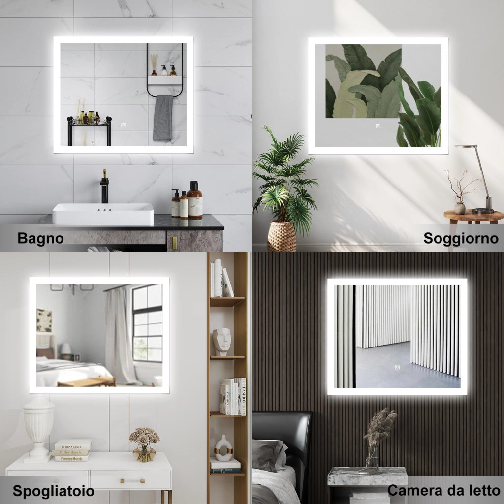 AICA Specchio da bagno  120 x 70 cm, dimmerabile, Funzione Memoria, antiappannamento, 3 colori
