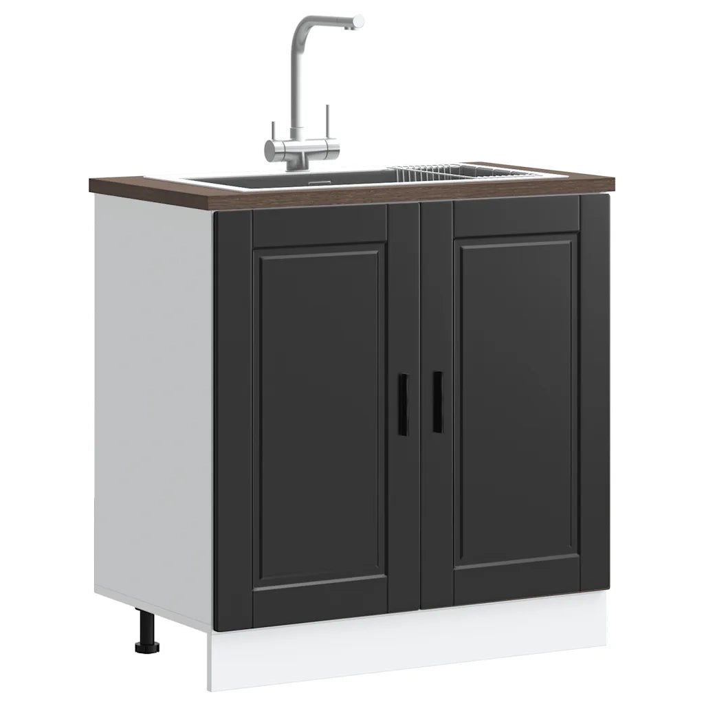 Mobile base lavello-Armadietto da bagno Porto Nero 80x46x81,5cm Legno Multistrato
