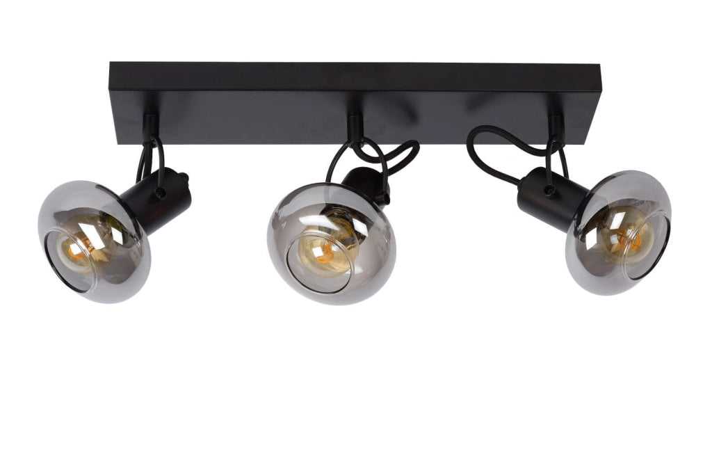 Plafoniera Lucide Madee 3 Luci E14 25W Fumé Nera Vetro