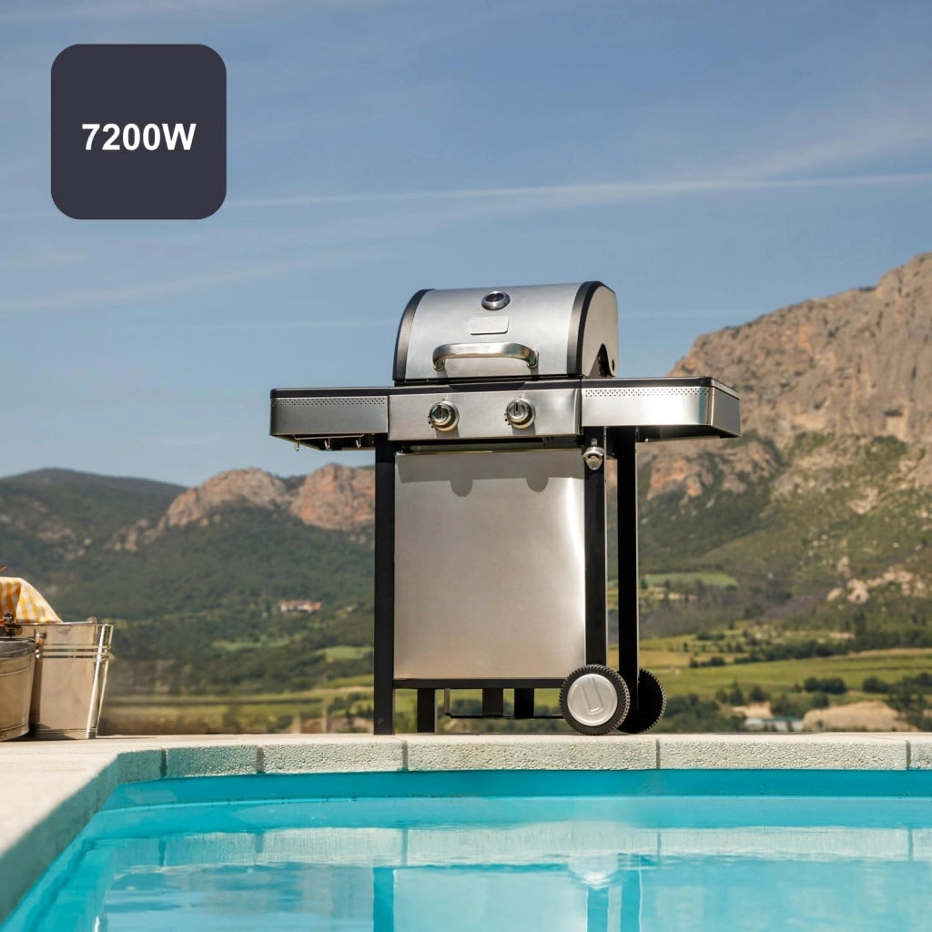 Black + decker bxog7200e barbecue inox a gas gpl con 2 bruciatori e ripiani laterali