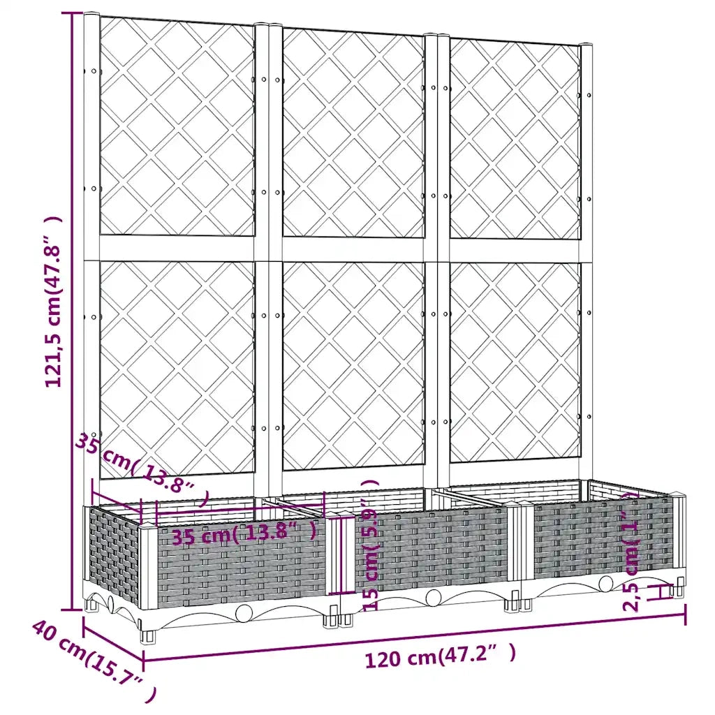 Fioriera da Giardino e Graticcio Grigio Blu 120x40x121,5 cm PP 318252