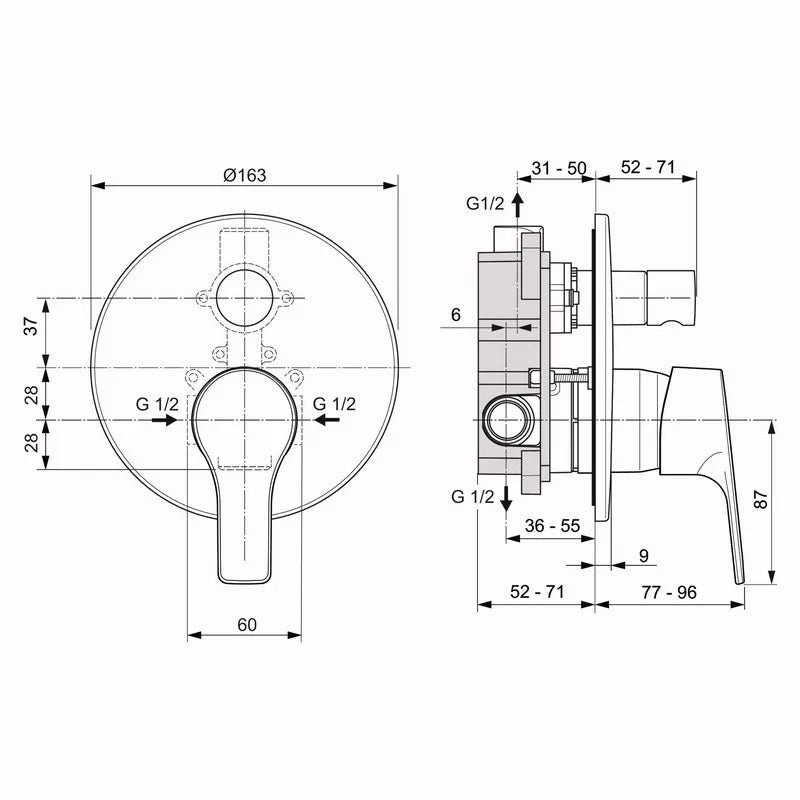 Rubinetto incasso doccia con deviatore Ideal Standard cromato - Serie Idealstream