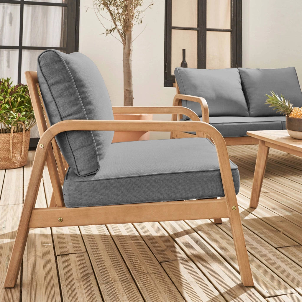 Salotto da giardino in legno di acacia, 4 posti, grigio